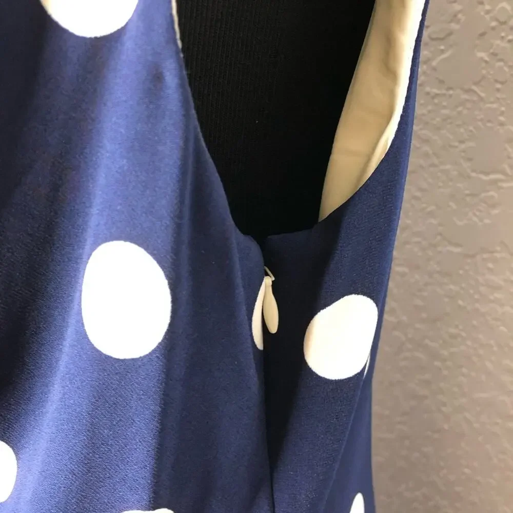 Eliza J navy blue cream tan polka dot faux wrap dress size 14